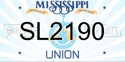 SL2190 Mississippi License Plate
