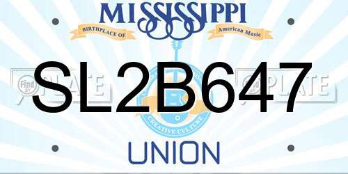 SL2B647 Mississippi License Plate