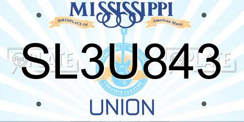 SL3U843 Mississippi License Plate
