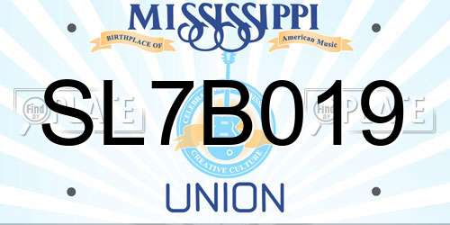 SL7B019 Mississippi License Plate