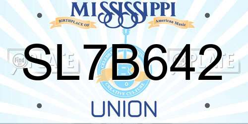 SL7B642 Mississippi License Plate