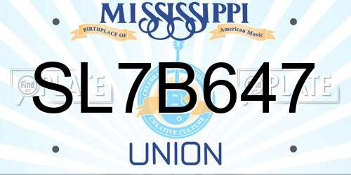 SL7B647 Mississippi License Plate