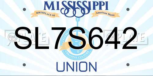 SL7S642 Mississippi License Plate