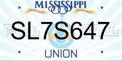 SL7S647 Mississippi License Plate