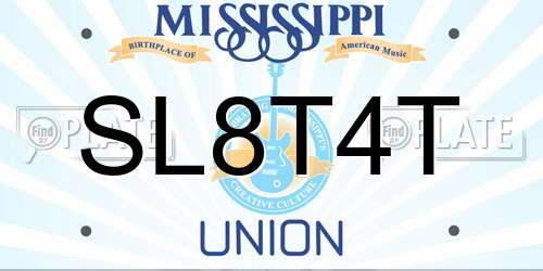 SL8T4T Mississippi License Plate