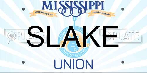 SLAKE Mississippi License Plate