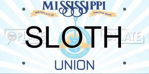 SLOTH Mississippi License Plate