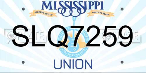 SLQ7259 Mississippi License Plate