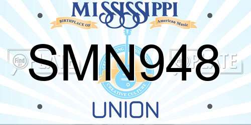 SMN948 Mississippi License Plate