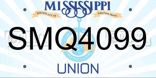 SMQ4099 Mississippi License Plate