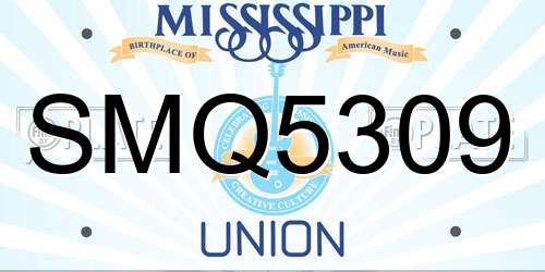 SMQ5309 Mississippi License Plate