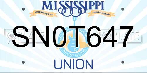 SN0T647 Mississippi License Plate