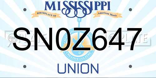 SN0Z647 Mississippi License Plate