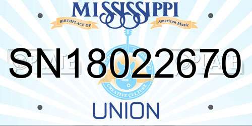 SN18022670 Mississippi License Plate