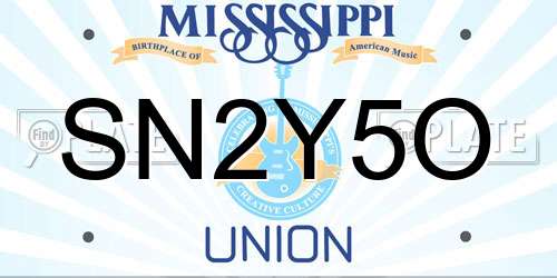SN2Y5O Mississippi License Plate