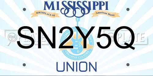 SN2Y5Q Mississippi License Plate