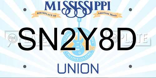 SN2Y8D Mississippi License Plate