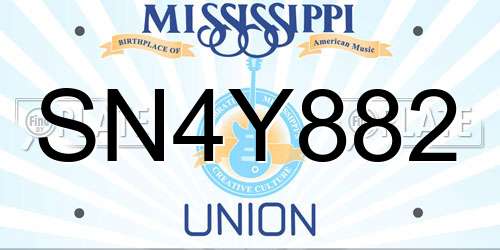 SN4Y882 Mississippi License Plate