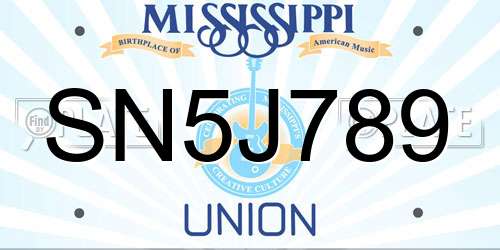 SN5J789 Mississippi License Plate