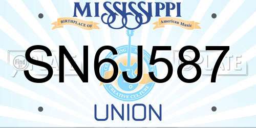 SN6J587 Mississippi License Plate