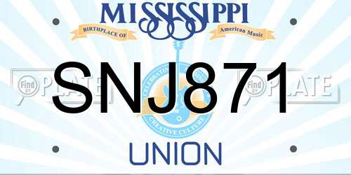 SNJ871 Mississippi License Plate