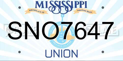 SNO7647 Mississippi License Plate