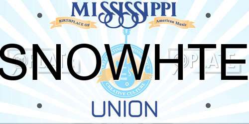SNOWHTE Mississippi License Plate