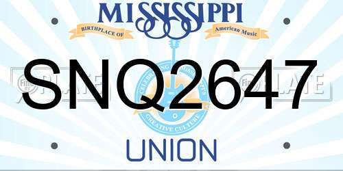 SNQ2647 Mississippi License Plate