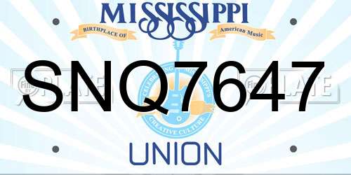 SNQ7647 Mississippi License Plate