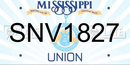 SNV1827 Mississippi License Plate