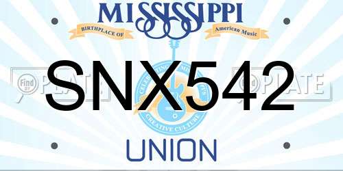 SNX542 Mississippi License Plate
