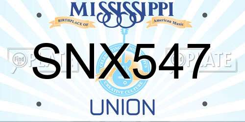 SNX547 Mississippi License Plate