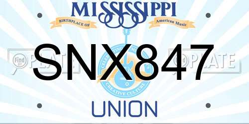 SNX847 Mississippi License Plate