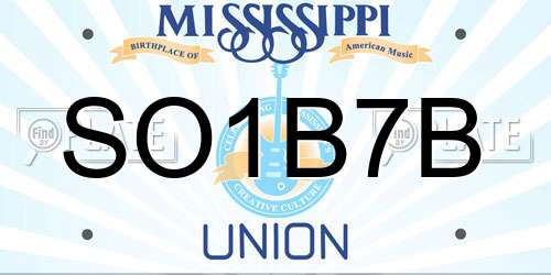 SO1B7B Mississippi License Plate