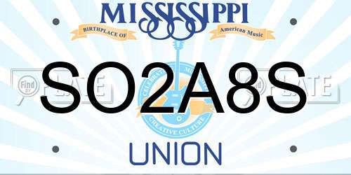 SO2A8S Mississippi License Plate