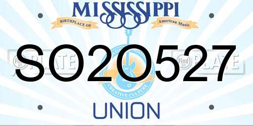 SO2O527 Mississippi License Plate