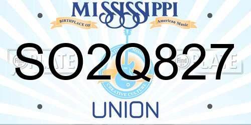 SO2Q827 Mississippi License Plate