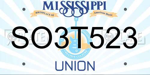 SO3T523 Mississippi License Plate