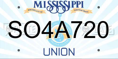 SO4A720 Mississippi License Plate