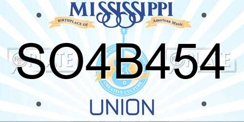 SO4B454 Mississippi License Plate