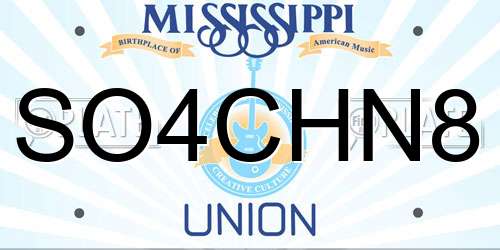 SO4CHN8 Mississippi License Plate