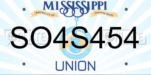 SO4S454 Mississippi License Plate