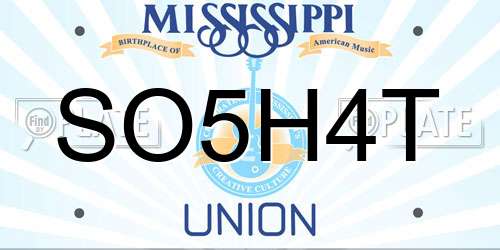 SO5H4T Mississippi License Plate