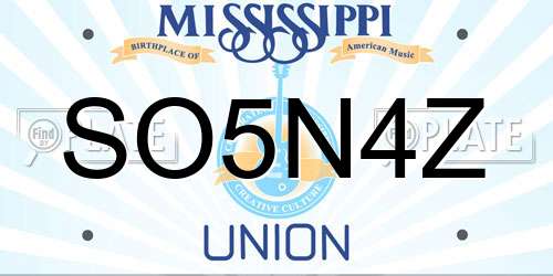 SO5N4Z Mississippi License Plate