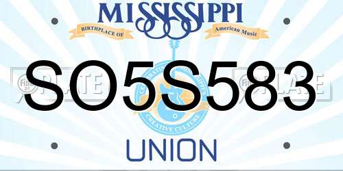 SO5S583 Mississippi License Plate