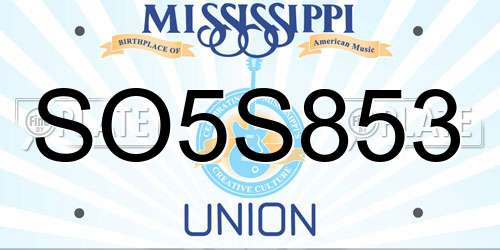 SO5S853 Mississippi License Plate