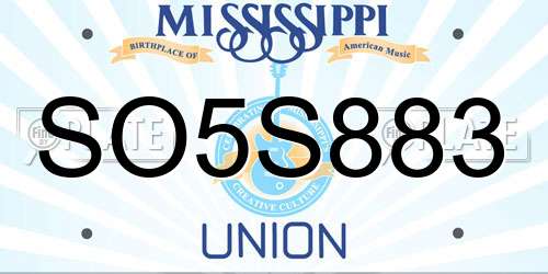 SO5S883 Mississippi License Plate