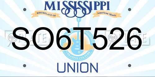 SO6T526 Mississippi License Plate
