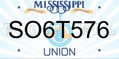 SO6T576 Mississippi License Plate