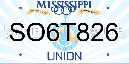 SO6T826 Mississippi License Plate